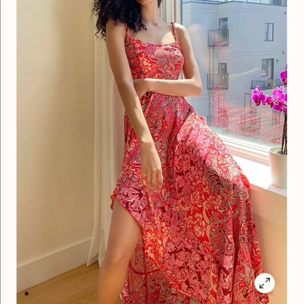 Intimately Free People Asymmetrical Red Floral Dress